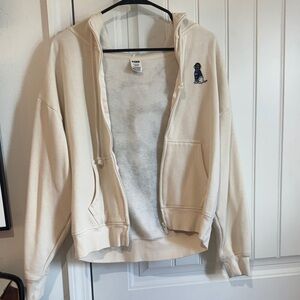 PINK Victoria's Secret Cream Zip Hoodie with Embroidered Logo